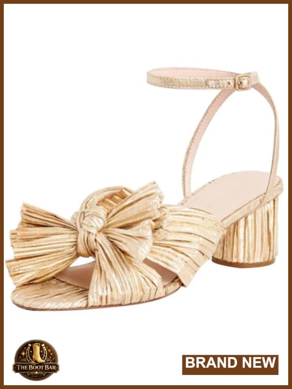 Women's Gold Bow Heels Sandals Bride Wedding Block Chunky Heels Ankle Strap